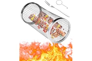 Audasi Cesta para Barbacoa Rodante, Stainless Steel Rolling Grilling Basket, Rejilla Cesta para Parrilla de Camping, Accesorios para BBQ Cooking, Grill Grate para Asar Parrilla para Parrilla Carne