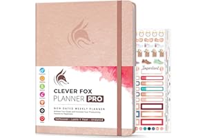 Agenda Clever Fox PRO - Agenda de vie hebdomadaire et mensuel pour augmenter la productivité, la gestion du temps et atteindre vos objectifs - Organisateur, Durée 1 an - A4, Non daté (Or rose)