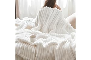 Bedsure Fleece Throw Blanket for Bed - Fluffy Cosy Warm Blankets for Sofa, Soft Cute Double Size Throw Gifts for Women and Girls, Off White, 150x200 cm