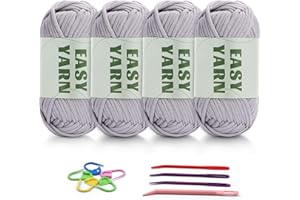 ‎RIDDUR 4 X 50g Häkelgarn Wolle zum Häkeln Dickes Garn Häkelwolle Easy Yarn Häkelgarn Chenille Wolle zum Häkeln gut Sichtbare Maschen, Dicke Wolle zum Häkeln Dickes Baumwoll-Nylon-Hellgrau mit Häkelzubehör