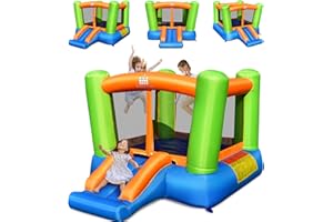 COSTWAY 2 en 1 Château Gonflable en Forme de Colonne avec Toboggan Large, Parc Gonflable Enfants avec Zone de Saut, Trampoline Intérieur Extérieur de 3-10 Ans, 250 x 197 x 143 cm (sans Gonfleur)