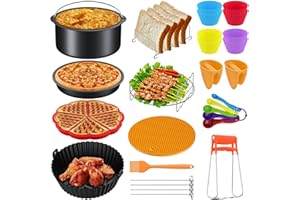 ‎FUNYKICH FUNYKICH Airfryer XXL Zubehör, 8 Zoll Heißluftfritteuse Zubehör mit Silikonform für XXL 4.2-5.8L COSORI, Philips, Tefal, Ninja, Tower und alle XL 4.5-6.8L Luftfritteusen (14-Stücke)