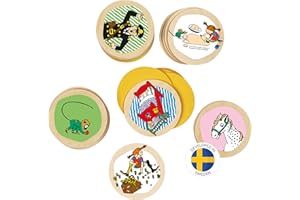 PIPPI LONGSTOCKING Pippi Langstrumpf Kinderspiel Memory Spiel – Holzspiel für Kinder – Gedächtnisspiel mit 38 Holzteilen – Offiziell Lizenziertes Produkt – Für Kinder ab 3 Jahren
