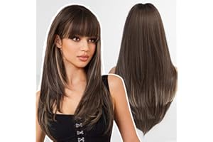 WOKESTAR Brown Wigs for Women Layered Straight Long Wig with Fringe