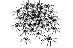 obqo 150 Pieces Halloween Spooky Black Plastic Spiders for Halloween Party Decorations, Prank Realistic Scary Spiders Toy for Kids Party Decorations