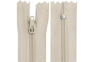 AERZETIX - C63393 - Lot de 10 Fermetures éclair à glissière spirale N°3 non séparable 30 cm en nylon - curseur autobloquant en métal - couleur beige clair - vêtement couture pantalon mercerie