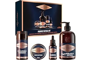 KING C. GILLETTE Gillette King C. Kit Pour L'Entretien De La Barbe, Coffret De Rasage Pour Hommes Avec Nettoyant 3-en-1 Barbe, Visage Et Cheveux, Baume Adoucissant Et Soin Hydratant, Huile à Barbe