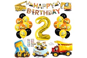 BLUELVES Decorazione Di Compleanno Di Escavatori 2 Anni, Palloncino Escavatore Compleanno, Costruzione Paloncini per Feste, Palloncini Compleanno per Veicoli Ragazzi, 16 in Lattice Palloncini