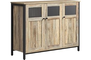 VASAGLE Meuble de Rangement, Buffet, avec Placard 3 Portes, pour Salle à Manger, Salon, Cuisine, Entrée, Cadre en Acier, Style Industriel, Marron Turquoise et Noir d'encre LSC099B60