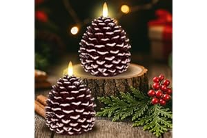 Drepint Weihnachtsdeko Led Flammenlose Tannenzapfen Kerzen-Weihnachtskerzen, 2 Stück 3D Tannenzapfen Kerzen, Batteriebetrieben Tannenzapfenförmige Kerze für Weihnachten Tischdeko Braun