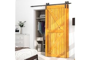 LTIYITL 5.5FT/173CM Bypass Sliding Barn Door Hardware Kit for Double Wooden Doors, Upgraded Single Track, Smooth and Quiet