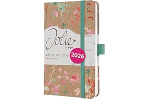 SIGEL J6806 Agenda settimanale Jolie 2026-1 anno - circa A6 - Green Floral Serenity - 2 pagine = 1 settimana - copertina rigida - 80 g/m² - marrone/verde/rosa/rosso - 174 p. - certificazione FSC
