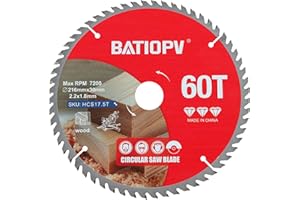 BATIOPV Hoja de sierra circular de 216 x 30 mm, 60 dientes (para madera, tableros de partículas, madera contrachapada, madera dura, etc.) | Compatible con Dewalt Makita Bosch, hojas de sierra