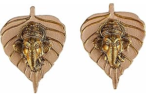 Charmy Crafts Small Metal Ganesha Face On Leaf, Wall Hanging, Room Decor, Best Housewarming, Gifts Article for Wall Decor Set of 2(Sunny Golden Finish) (Oyster Pink)