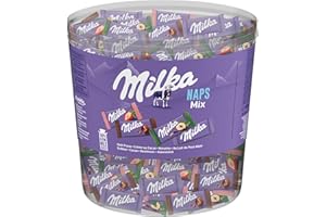 Milka Naps Mix - Assortiment de Chocolat au Lait du Pays Alpin : Chocolat au Lait, Crème Cacao, Noisettes, Fraise - Tubo d'1 kg