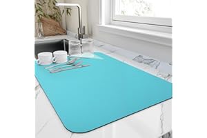HotLive Dish Drying Mat for Kitchen Counter, Heat Resistant Drainer Mats with Non-slip Rubber Backed, Hide Stain Kitchen Super Absorbent Draining Mat, Easy to Clean Dish Rack Pad, Teal 16"x18"