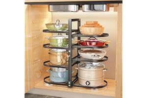 SAYZH Soporte Organizador para Ollas y Sartenes de Altura Ajustable y Desmontable de 8 Niveles para Almacenar Tapas de Ollas, Platos, Inoxidable, Doble Cara, Negro