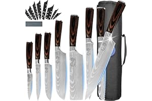 XYJ Lot de 8 couteaux de cuisine en acier inoxydable avec étui de transport et étui de transport et manche ergonomique