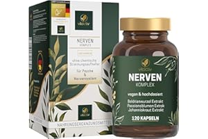 ‎VITACTIV NATURAL NUTRITION VITACTIV Nerven Komplex - Johanniskraut Baldrian Passionsblume Kapseln Hochdosiert, ohne chemische Stimmungsaufheller - Vitamine B1 & B3 für Psyche & Nervensystem - Vegan, Laborgeprüft - 120 Stück