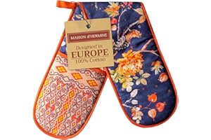 Maison d' Hermine Double Oven Mitt (18 cm x 89 cm) 100% Cotton Heat Resistant BBQ Cooking Gloves with Loop for Christmas Decorations Baking Cooking Barbeque Handling Hot Pan (Kelim - Infinity)