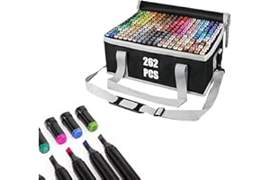 H&F HEIMTEXTILIEN Zestaw 262 kolorowych markerów alkoholowych, zestaw markerów do mangi/projektowania/szkoły, szybkoschnący zestaw markerów alkoholowych, dwustronne markery, flamastry, rysunki, kolorowanie, z torbą do