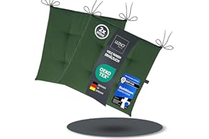 ‎LILENO HOME LILENO HOME 2er Set Stuhlkissen Dunkelgrün (40x40x4,5 cm) - Sitzkissen für Gartenstuhl, Küche oder Esszimmerstuhl - UV-beständige Indoor u. Outdoor Stuhlauflage als Stuhl Kissen (Laura FUM)