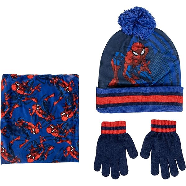 Marvel Spiderman gebreide wintermuts voor jongens met pompon, rood, één maat