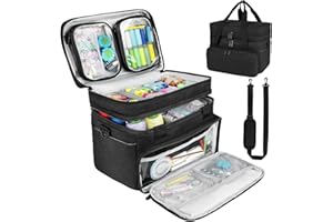 Jamiukro Trousse de Rangement pour Accessoires de Couture avec bandoulière, Sac de Rangement Double Couche avec 2 Pochettes Amovibles pour Accessoires et Fournitures de Couture, Noir