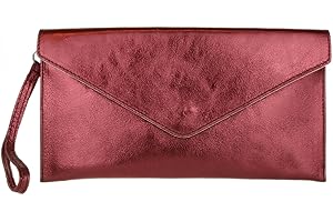 Girly Handbags Womens Leather Italian Metallic Shimmer Envelope Wrist Clutch Bag
