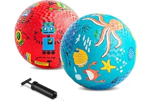 INPODAK 2 Pack Playground Ball,8.5 Inch Dodgeball Set,Rubber Balls For Kids Age 3+,No-slip Bouncy Kickerball Set With Handpump,Indoor Outdoor Game Ball,Christmas Birthday Gifts For Boys Girls