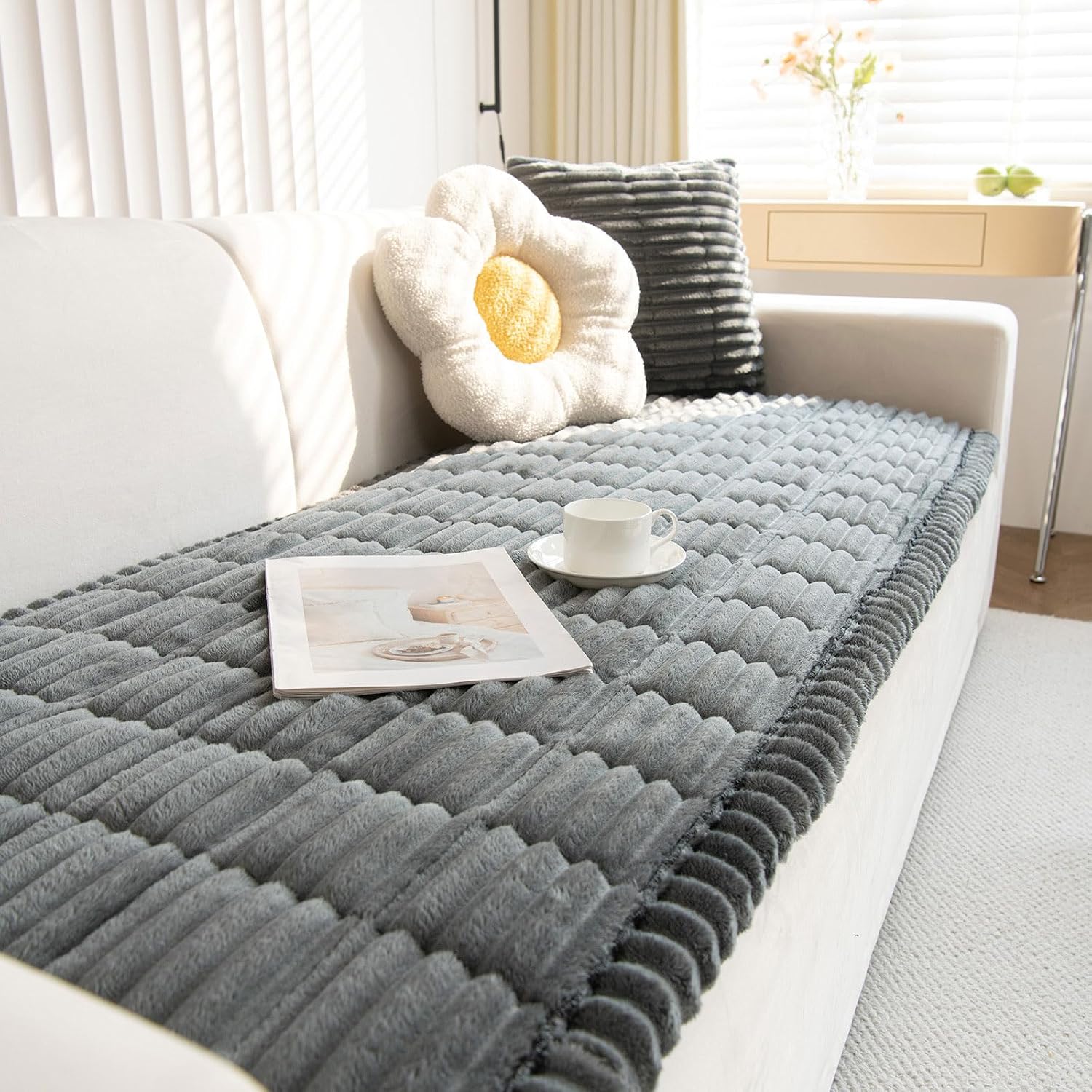 ShowyLive Sofa Covers 1 2 3 4 Seater Non Slip Sofa Slipcovers Super Soft & Thick Corduroy Sofa Cushion Covers Sofa Protectors from Pets/Kids/Dogs(Dark Grey, 28 * 59 inch/70 * 150CM)