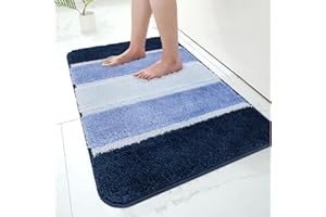Paradise Products Bath Mat Non-Slip Bathroom Mat Super Absorbent Water, Washable rug Bath Mats, Soft Thick Microfiber Absorbent Bathroom Carpet Floor Mat (Blue, 40x60, Rectangular, Striped)