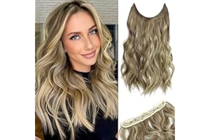 MORICHY One piece Invisible Wire Hair Extensions Clip in Natural Wavy Synthetic Hair Extension with Transparent Wire Adjustable Size 2 Secure Clips Headband Long Curly Secret Hair Pieces for Women