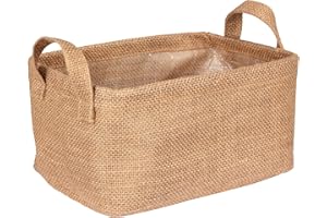 WENKO Aufbewahrungskorb Juna M, dekorativer Korb zur übersichtlichen Aufbewahrung von Accessoires wie z. B. Kleidung mit zwei praktischen Griffen, Außenmaterial 100% Jute, 24 x 17 x 17 cm, Braun