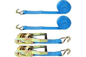 JMIATRY 2 Pcs Heavy Duty Ratchet Straps with Hooks, 3m x 50mm Ratchet Tie Down Straps with 3000kg Break Strength, Adjustable Ratchets Strap for Vans, Motorcycle, Trucks and Trailer