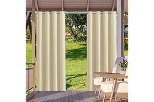 HUAXIQUE Outdoor Vorhang Wasserdicht Wetterfest Blickdicht 274X132cm Beige Verdunklungs Vorhänge mit Ösen Sichtschutz Sonnenschutz Outdoor Gardine für Balkon Terrasse Pergola Gartenlaube Veranda