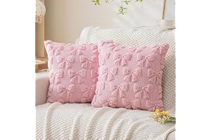 2 stycken 45 x 45 cm plysch örngott rosa med rosettdetalj | Dekorativa kuddfodral för vardagsrum, sovrum, soffa och balkong
