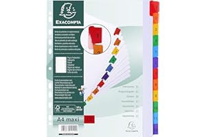 Exacompta 4112E Przekładki do segregatora 1-12 A4 MAXI wykonane z kartonu 12 części 24 x 29,7 cm białe wzmocnione przekładki do segregowania broszur dokumentów prospektów dzielnik Certyfikat FSC