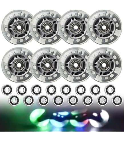 TOATELU Inlineskate-wielen, 8 stuks, 72 mm, zilvertransparant, inline skate onderdelen, wielen met 16 kogellagers, universeel voor alle soorten rolschaatsen