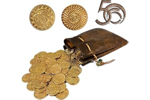 Byhoo 50 Monete d'oro DND Fantasy Metal e Custodia in Pelle per DND novità Giochi di Ruolo da Tavolo Giochi da Tavolo Token Treasure Coins for Games