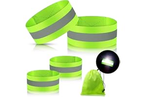SKYLETY 4 Bandas Reflectantes Bandas de Reflector de Alta Visibilidad Pulsera de Cinta de Correa Reflectante Tren de Rodaje Reflectante para Mujer Hombre Correr Ciclismo Caminar Brazo Muñeca Tobillo Pierna