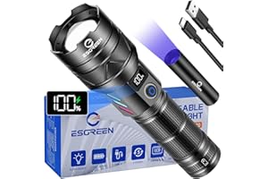 ‎ESGREEN Esgreen LED Taschenlampe Extrem Hell 500000 Lumens Lange Reichweite, USB C Aufladbar Taktische Starke taktische Flashlight mit Hohe Kapazität Akku Zoombar 5-Modi Groß Torch Light für Camping Security