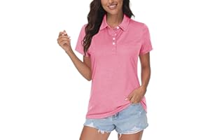 MAGCOMSEN Damen Poloshirts Kurzarm Polohemd Schnelltrocknend Golf Tennis Shirts Leicht Sport T-Shirts Sommer Meliert Tops Atmungsaktiv Fitness Laufshirts mit 1/4 Knopfleiste