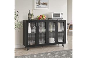 Panana Sideboard Storage Cabinet Standing Cupboard with Door Display Buffet Cabinet for Kitchen (4 Doors, Black)