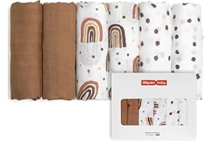 GLLQUEN BABY Lot de 6 Mousseline de Coton Biologique, Carrés de Mousseline 70x70cm Multi-usages: Couverture emmaillotage, Bavoir, Ultra Doux, Respirant, Cadeau Naissance Fille et Garçon(Arc en Ciel)