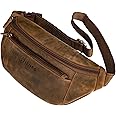 STILORD 'Bryce' Vintage Fanny Pack Leather Belt Bag Large Vintage Bum Bag for Men Women Hip Bag Belt Bag Pouch for Jogging Festival Travel, Colour:Middle Brown