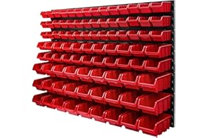 BOTLE Panneau porte - outils 116 x 78 cm 91 boîtes de Rangement empilables en Plastique bacs a bec en rouge pour Garage, Atelier, Banc de traiavail, system murale modulable, crochets a outils, supports