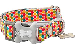 HUGO & HUDSON Nylon Dog Collar with Quick Release Safety Buckle, Multi-colour Geometric, S