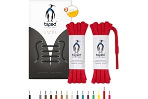 biped LACETS 2 paires de lacets ronds en coton ø 5 mm extra épais - lacets de qualité indéchirable pour chaussures en cuir, bottes et chaussures de sport - made in EU z2902(rouge,140 cm)