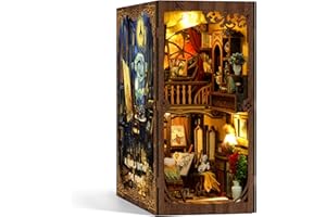 TUSEASY Book Nook zestaw do samodzielnego montażu – miniaturowe studio artystyczne z diodami LED | drewniane puzzle 3D, podpórka na książki | bogate w szczegóły studio artystyczne na Boże Narodzenie